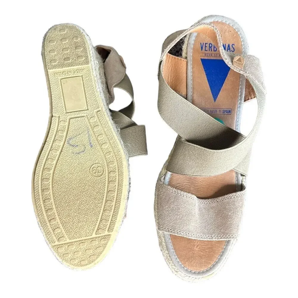 Verbenas Silva Serraje Piedra Open Toe Espadrille Cross Strap Wedges size 8‌